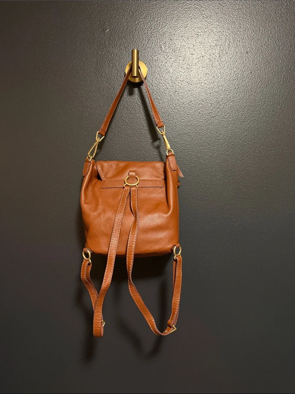 Vera Bradley Gallatin Convertible Leather Backpack Shoulder Bag Cognac/Tan